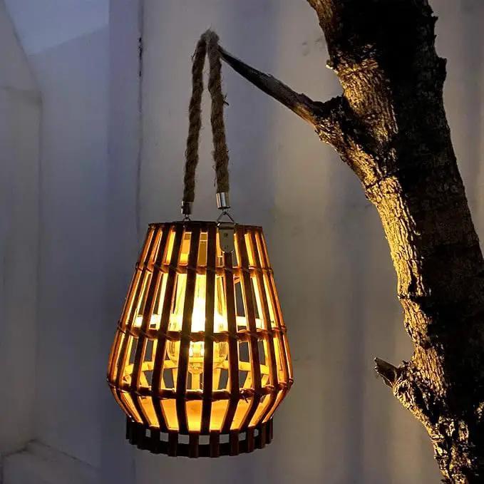 Hanging Solar Lantern Rattan Outdoor Lanterns for Patio Waterproof with Handle Large Bright Natural Bamboo Solar Table Lamp LED Lights Edison Bulb Design Decor for Wedding Yard Garden Farmhouse by GreenHaven Gardens