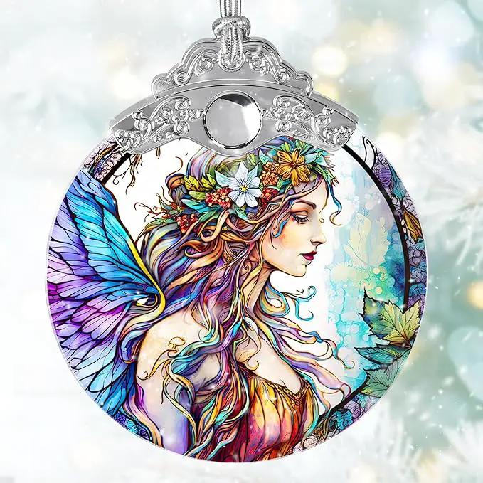 Stained Glass Suncatcher, Jocidea Fairy Ornament, Christmas Ornaments, Holidays Ornaments, Christmas Tree Decor, Fairy Decor for Home, Fairy Gifts by GreenHaven Gardens