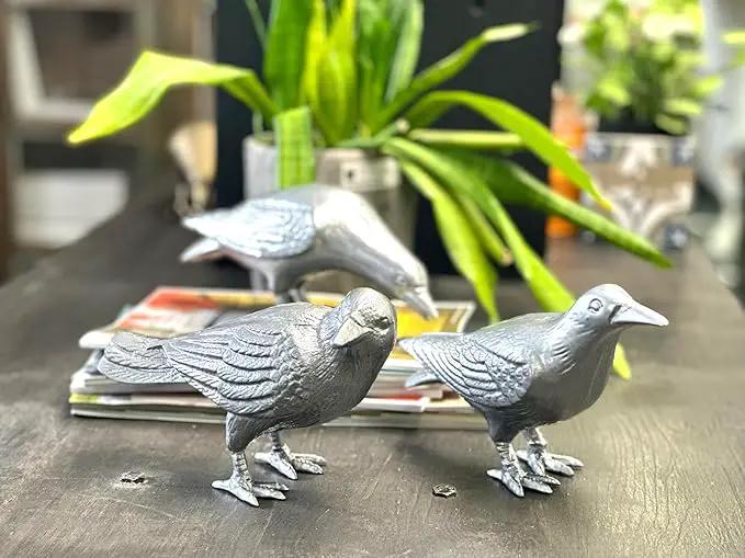 NACH Cast Iron Crow Statue, Head Up Raven, Large Garden Statues, Crow Garden Sculpture, Bird Figurines Home Decor, Raven Decor, Antique Metal Bird Statue, 4.5 x 11 x 3.5 inches, JS-90-7118AM by GreenHaven Gardens
