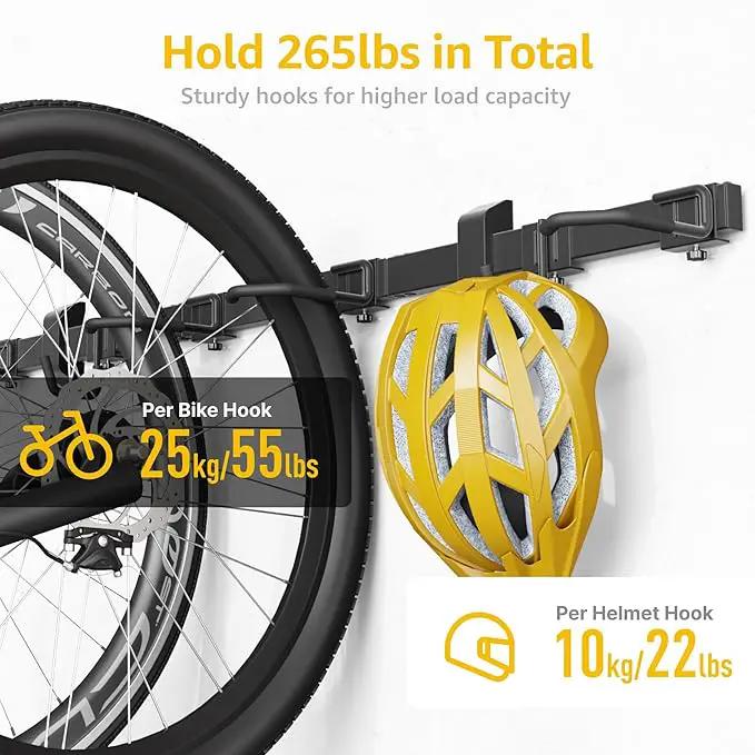 monTEK Enhanced Bike Storage Rack, Adjustable 4-Bike and 2-Helmet Hangers for Indoor Bike Storage, Customizable for Various Bike Sizes, Heavy-Duty Steel Bike Wall Mount, Max Load 265lbs, 48-in by GreenHaven Gardens