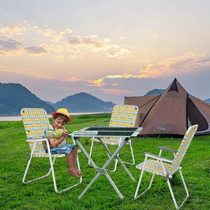 VINGLI Patio Lawn Webbed Folding Chairs Set of 4, Outdoor Beach Chair Portable Dining Chair for Outdoor Yard, Garden (Yellow, Classic) by GreenHaven Gardens