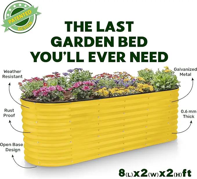 Galvanized Raised Garden Beds Outdoor // 8×2×2 ft Planter Raised Beds for Gardening, Vegetables, Flowers // Large Metal Garden Box (Yellow) // Patented Tool-Free Design by GreenHaven Gardens