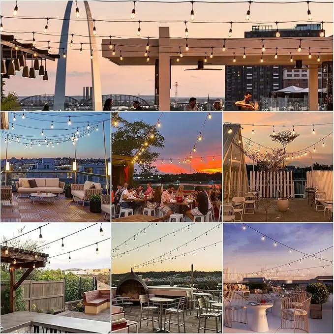 Svater 48 FT Outdoor String Lights 2W, Commercial Grade Patio Light with 15 pc Edison Shatterproof Bulbs, IP65 Waterproof LED Hanging Lighting for Bistro Cafe Market Outside Backyard, Warm White 2700K by GreenHaven Gardens