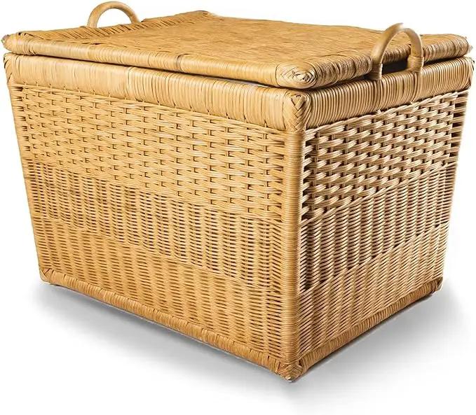 The Basket Lady Lift-Off Lid Wicker Storage Basket, Large, 24.5 in L x 18 in W x 17.5 in H, Sandstone by GreenHaven Gardens