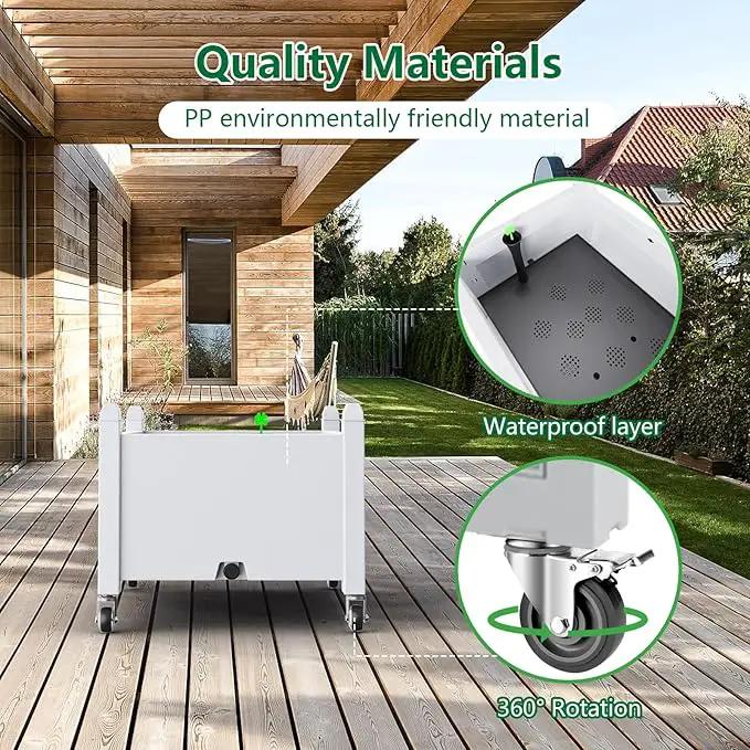 Horticulture Garden Bed with Legs, Divisible Resin Planter Box for Backyard, Patio, Balcony, with 4 Legs, 4 Swivel Lockable Wheels(Ashen,30.04 * 17.72 * 17.56) by GreenHaven Gardens