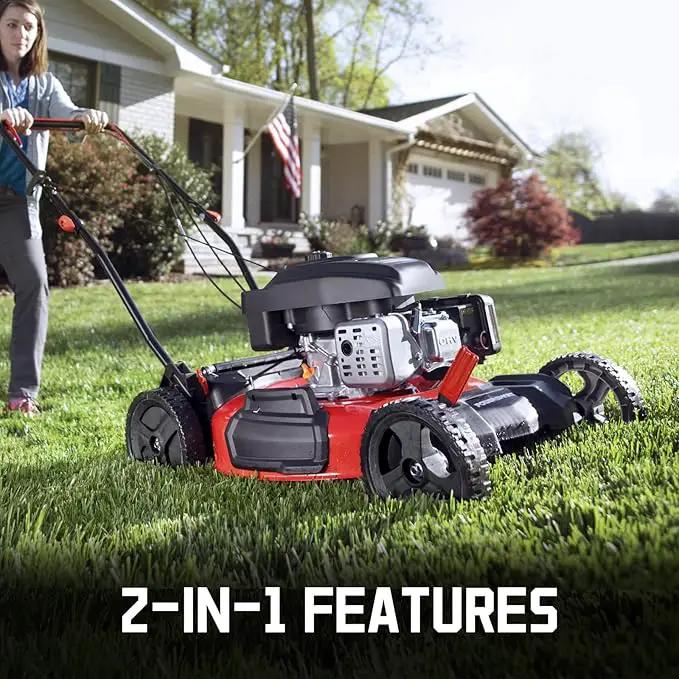 PowerSmart 21 in. Gas Lawn Mower with 144cc OHV Engine, 2-in-1 Push Mower with Mulching & Side-Discharge by GreenHaven Gardens