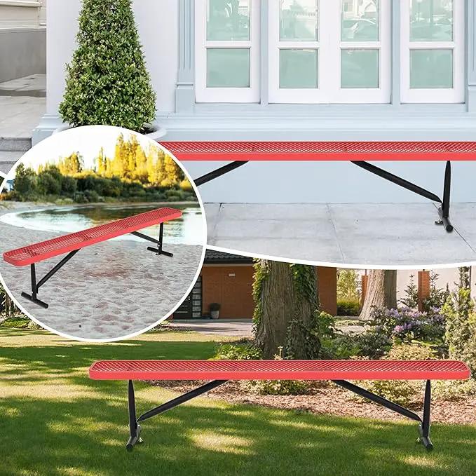 48" L Outdoor Steel Flat Bench, Heavy Duty Metal Park Bench for Outside, Expanded Metal, Commercial Benches Mesh Bench for Shopping Mall, Store, Lawn, Park, Patio, Deck, Garden (Red, 8FT) by GreenHaven Gardens