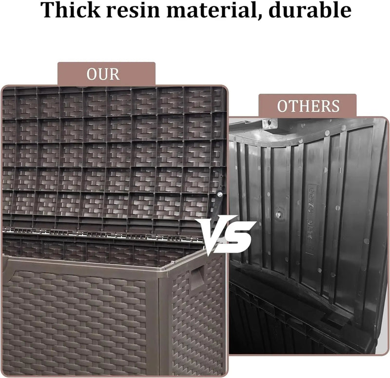 80 Gallon PLUS Lockable Deck Box, Waterproof & UV-Resistant Outdoor Storage for Patio Cushions, Heavy Duty Resin Deck Storage Container(Brown) by GreenHaven Gardens