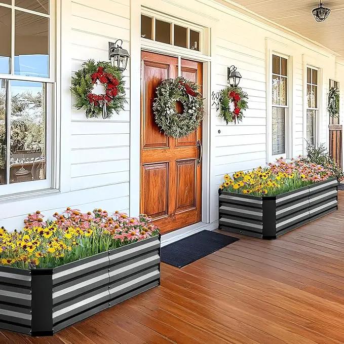 KING BIRD Raised Garden Bed Kit with Bottom 2025 Upgraded Galvanized Planter Garden Box Outdoor & Indoor for Gardening, Vegetables, Flowers, Dark Grey, 47.2x23.6x11.8 in by GreenHaven Gardens
