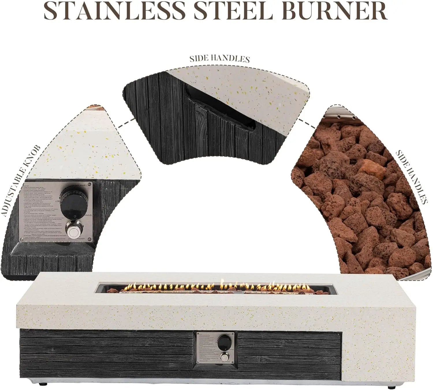 COSIEST 56" Outdoor Propane Fire Pit Table Rectangle Gas Fire Pit Table with Concrete & Wood Grain Design, 50000BTU CSA Certified Electronic Ignition Fire Tables for Patio, Backyard, Garden Heating by GreenHaven Gardens