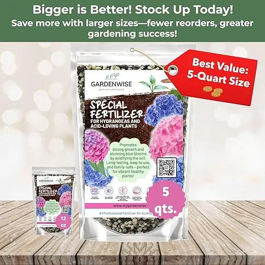 Slow Release Hydrangea Fertilizer with Iron & Sulfur – Indoor & Outdoor Soil Acidifier for Miracle Growth (4 qt) by GreenHaven Gardens