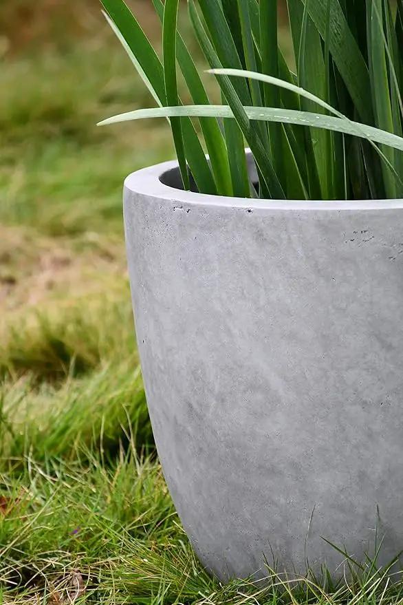 Kante 18 Inch Dia Round Concrete Planter, Indoor Outdoor Large Plant Pot with Drainage Hole and Rubber Plug for Home Patio Garden, Natural Concrete by GreenHaven Gardens