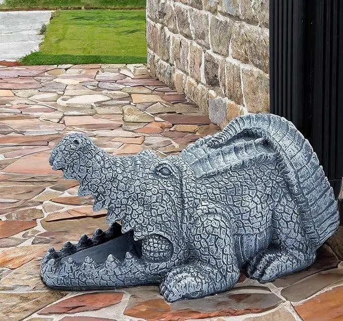 Realistic Crocodile Statue, Garden Rain Downspout Diverter, Splash Block & Gutter Extender, Decorative 3"x4" Gutter Extension, Outdoor Decor Sculpture, Unique Gutter Downspout Decoration by GreenHaven Gardens