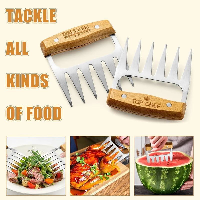 Haooryx Father's Day Meat Claw - Stainless Steel Meat Shredder Claws Grilling Tool BBQ Barbecue Accessories Drawstring Bag Box King of The Grill Best Papa Ever Top Chef Pulled Meat Dad's Birthday Gift by GreenHaven Gardens