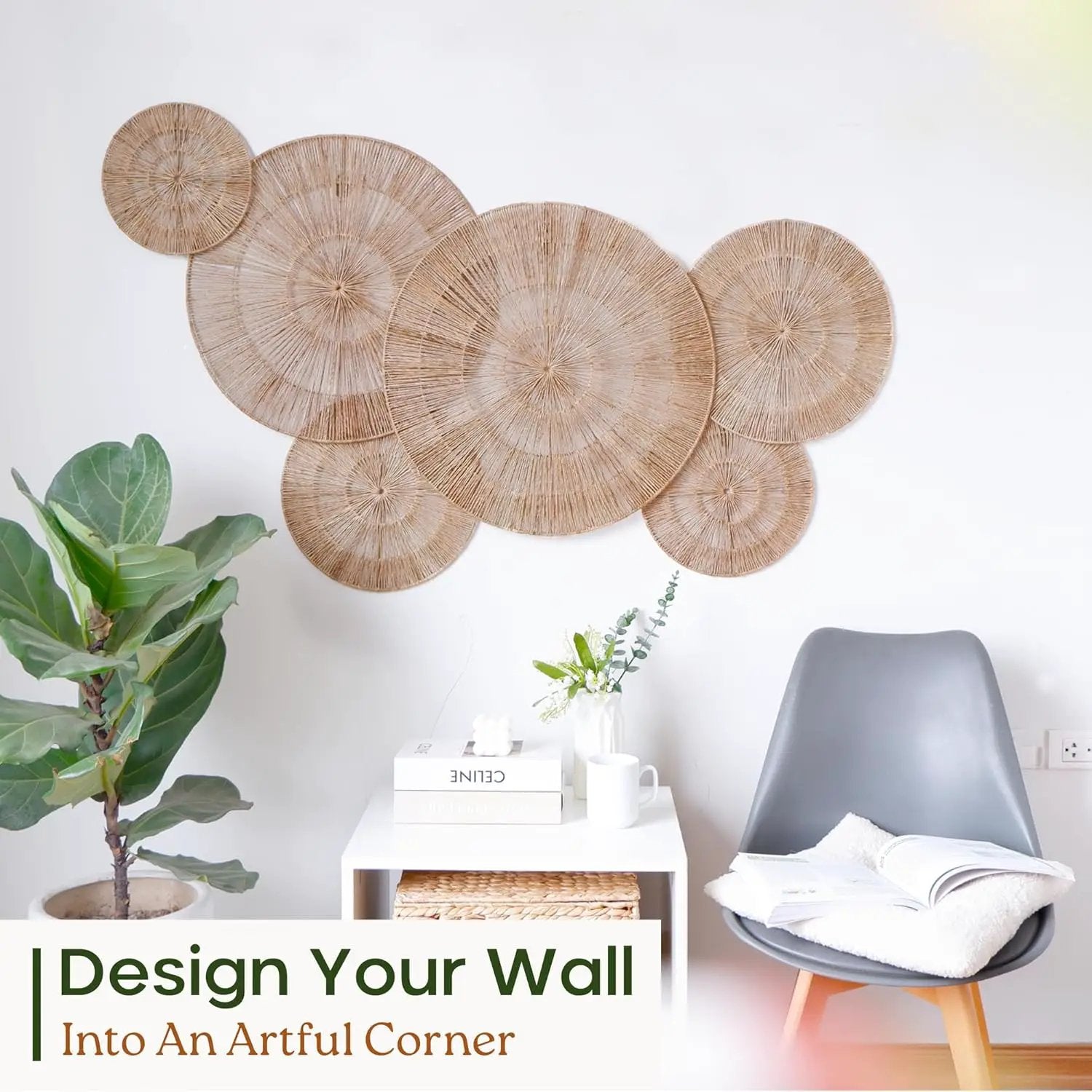 CHI AN HOME Wicker 23 Inch Jute Wall Decor Baskets, Set of 6 Extra Large Woven Jute Wall Plates, 23",21",15",13",12,10", Decorative Baskets for Wall Arts, Wall Hanging for Bedroom, Living Room, Office by GreenHaven Gardens