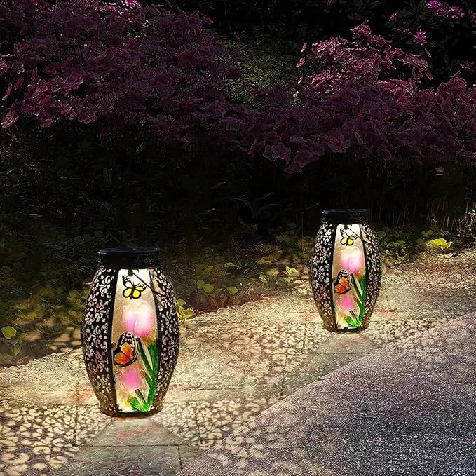 Outdoor Solar Lantern-Waterproof Butterfly Hanging Metal Decorative Lights for Patio Table Garden Pathway Yard with Super Bright Warm White LED, Large Solar Panels, Auto On/Off Light by GreenHaven Gardens