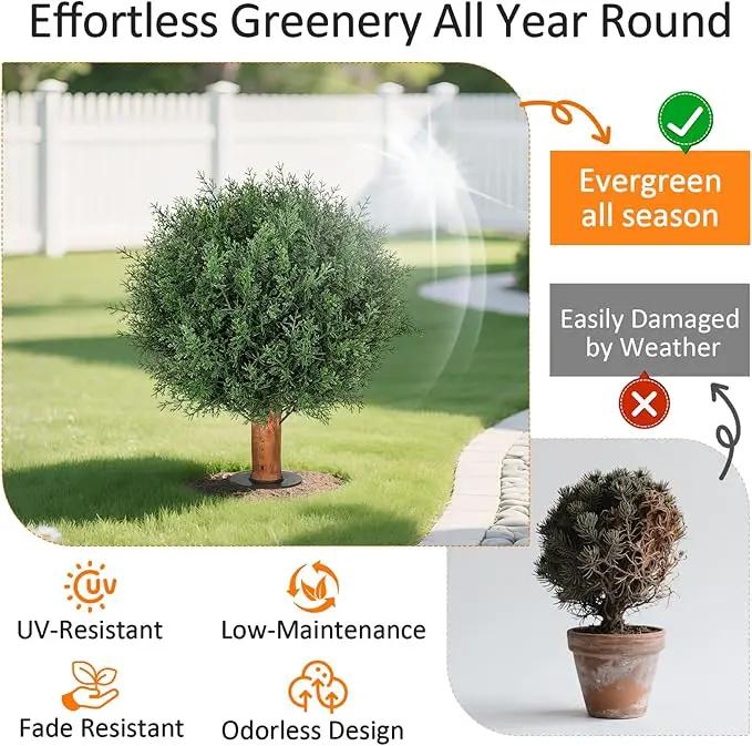 Artificial Cedar Topiary Ball Trees with Ground Spike Set of 2, 24.6 inch UV-Resistant Faux Shrubs for Indoor/Outdoor Decor – Fake Cypress Perfect for Garden, Porch, and Patio by GreenHaven Gardens