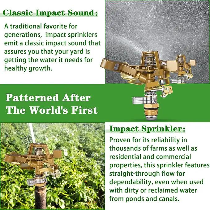 Ferraycle 4 Pieces 1/2 Inch Brass Impact Sprinkler Head with Nozzles Heavy Duty Adjustable 0-360 Degrees Impulse Sprinkler Head Lawn Watering for Yard Irrigation by GreenHaven Gardens