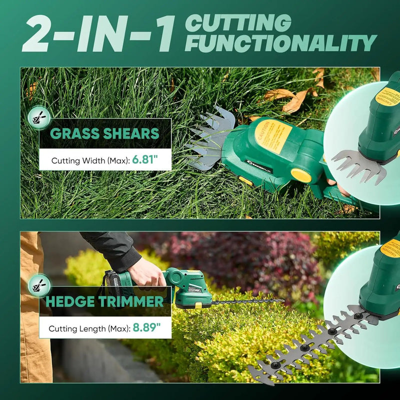 Rechargeable 2-in-1 Hedge and Grass Trimmer, 22V Lightweight Cordless Shrub Cutter with Adjustable Head, Battery and Charger Included – Ideal for Lawn and Garden Work by GreenHaven Gardens