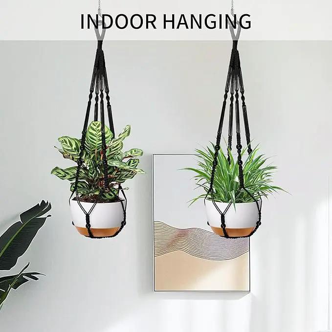 35 Inch Macrame Plant Hanger - Fits 4-13 Inch Pots, Supports Up to 22lbs, Sturdy Hanging Planter Holder for Indoor Outdoor, Boho Home Decor, 2 Pack, Black (POTS NOT Included) by GreenHaven Gardens