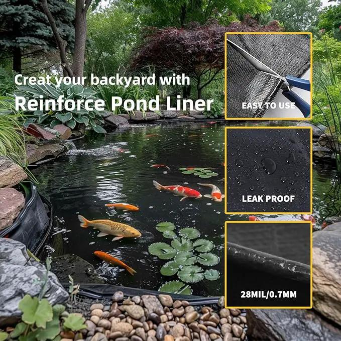 TEZONG Pond Liner,5x8Ft Pond Liners for Outdoor,28Mil PE Black Koi Fish Pond Liners,Reinforced Pond Underlayment for Water Garden,Waterfall,Fountain by GreenHaven Gardens