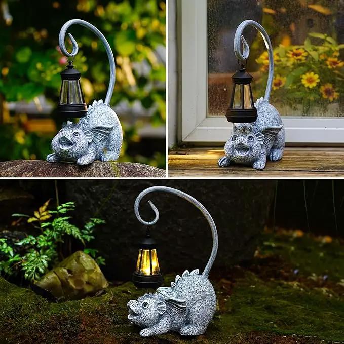 Baby Dragon Statue with Solar Lantern - Dragon Garden Decor and Housewarming Gifts for Mom, Women - Outdoor Dragon Gifts for Yard by GreenHaven Gardens
