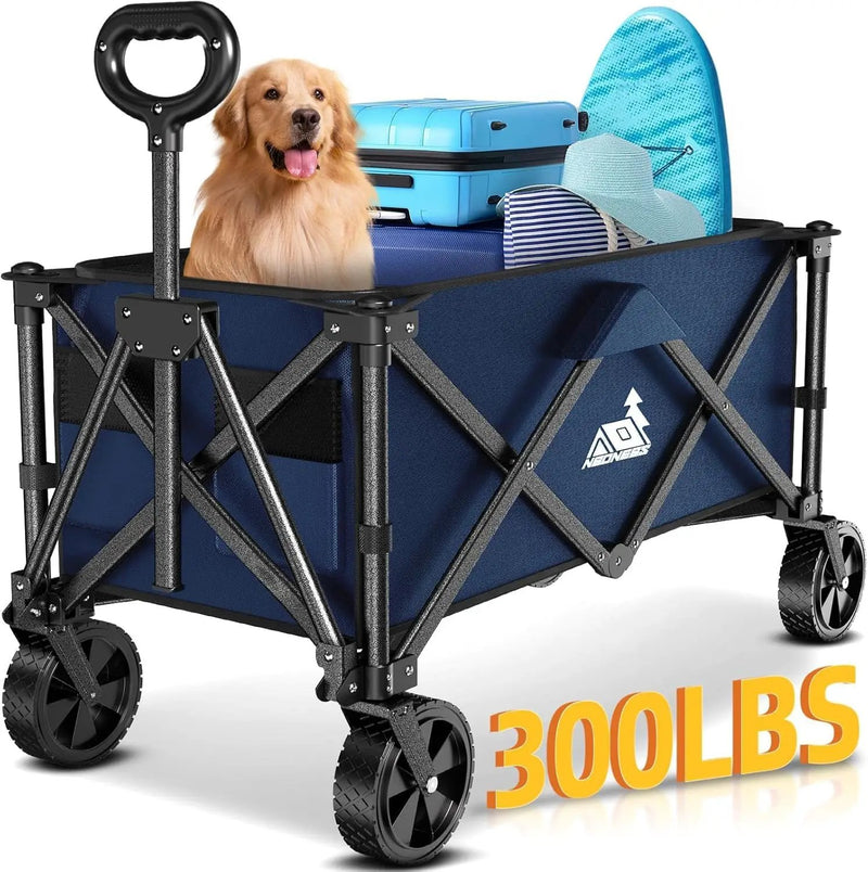 Collapsible Wagon Cart Foldable with 300lbs Load-Bearing, Heavy Duty Folding Wagons Carts with All Terrain Wheels, Utility Beach Wagon for Outdoor Garden, Camping Shopping Sports,U-2 Blue by GreenHaven Gardens