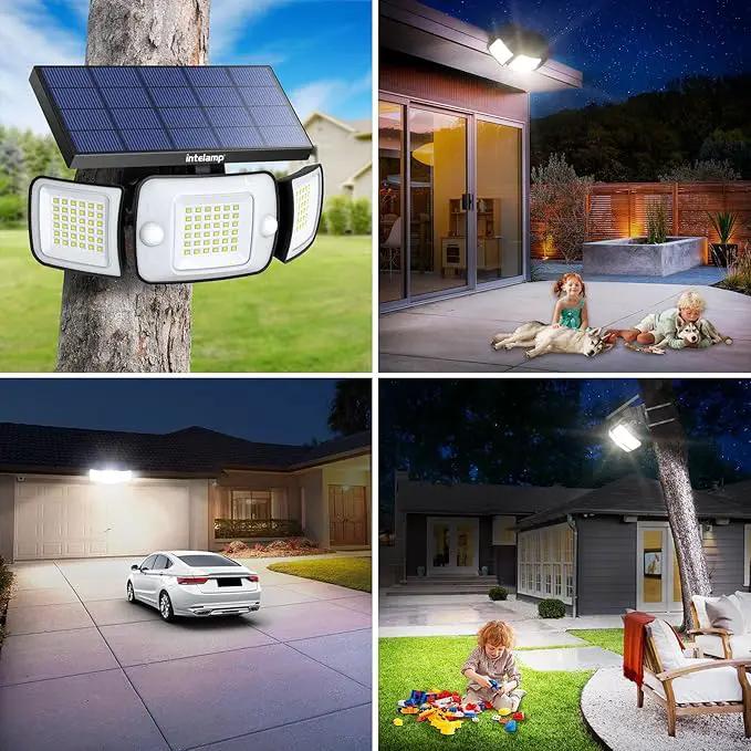 intelamp Solar Flood Lights Outdoor Waterproof, 6000mAh 1200LM Solar Powered Dual Motion Sensor LED Lighting Dusk to Dawn Security Floodlight Exterior with Remote for Outside Garden House Patio by GreenHaven Gardens