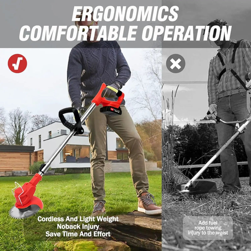 ALSO GO 24V Electric Weed Wacker, Cordless Grass Trimmer, 3 in 1 Grass Trimmer with 2pcs Batteries & Charger, Battery Powered Weed Eater/Brush Cutter/Edger with Wheels for Garden and Yard Lawn by GreenHaven Gardens