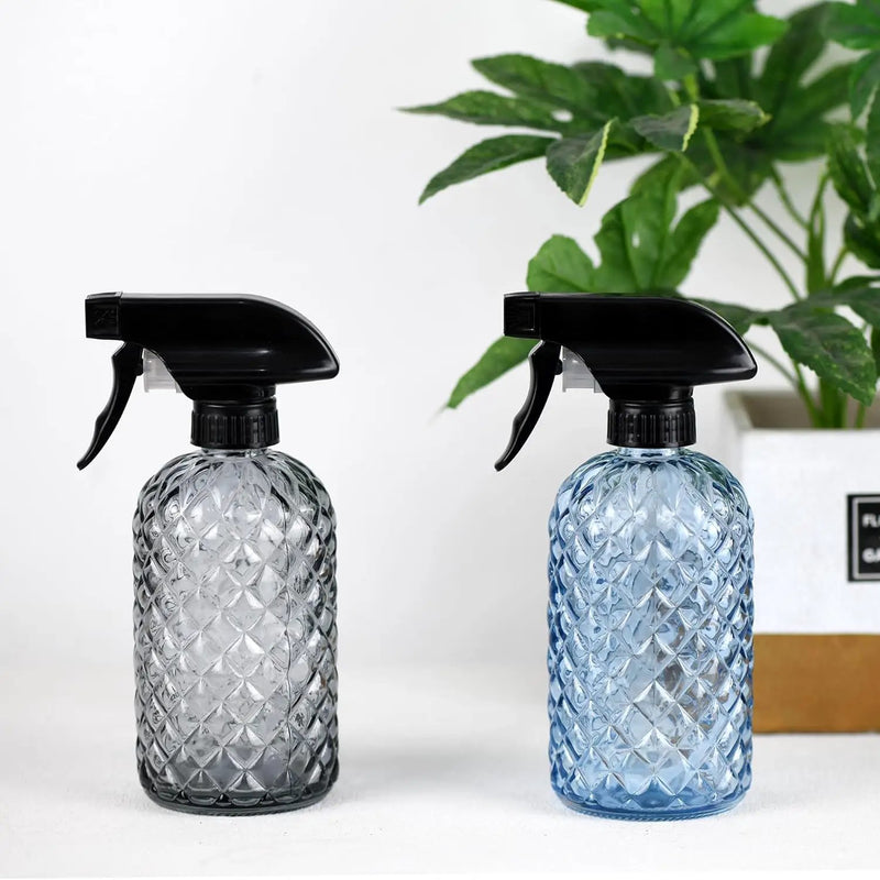 12Oz Glass Plant Spray Bottle, Gem Pattern Glass Sprayer, Watering Can with Black Plastic Top Pump, Handheld Watering Can for Indoor Outdoor Potted Plants and Greenery (Grey) by GreenHaven Gardens
