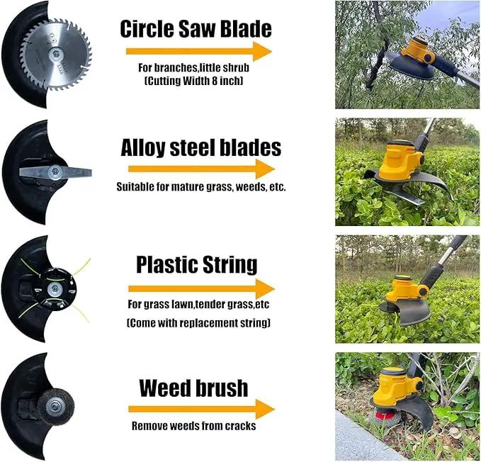 Electric Weed Wacker Cordless for Dewalt 20 V Battery, 4-in-1 Battery-Powered Mower, Lightweight Cordless Weeder for Lawn, Yard and Brush Mowing (Battery Free, Yellow) by GreenHaven Gardens