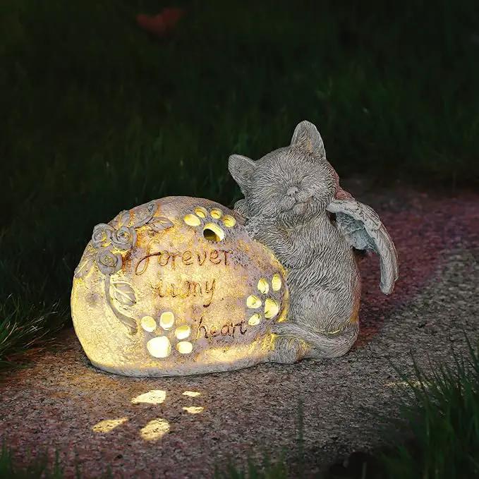 Cat Memorial Gifts Outdoor Statue with Solar Lights,Outdoor Resin Pet Ornament Grave Memorial Angel Decor Stone Effect by GreenHaven Gardens