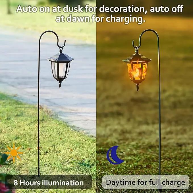 Dynaming 2 Pack Solar Flame Hanging Lights Outdoor, Solar Flickering Flame LED Garden Lanterns with 2 x 38 Inch Shepherd Hooks, Landscape Lighting Waterproof for Lawn Patio Yard Pathway Driveway by GreenHaven Gardens