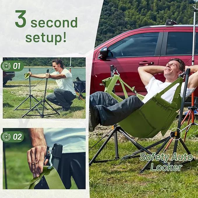 Timber Ridge Hammock Camping Chair with Adjustable Backrest, Heavy Duty Folding Hammock Chair Supports 300lbs, Portable Hammock Chair for Camping, Travelling and Patio, Green by GreenHaven Gardens