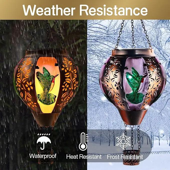 Hot Air Balloon Solar Lantern Outdoor - Flame Hanging Solar Light Waterproof Lanterns for Patio Garden Yard Farmhouse Decor, Great Gift(Hummingbird 2) by GreenHaven Gardens