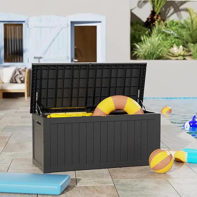 270 Gallon Outdoor Storage Box Patio Deck Box Waterproof, Resin Lockable Outside Large Storage Bin for Pool Cushion Furniture, Garden Tools UV-Resistant, Black by GreenHaven Gardens