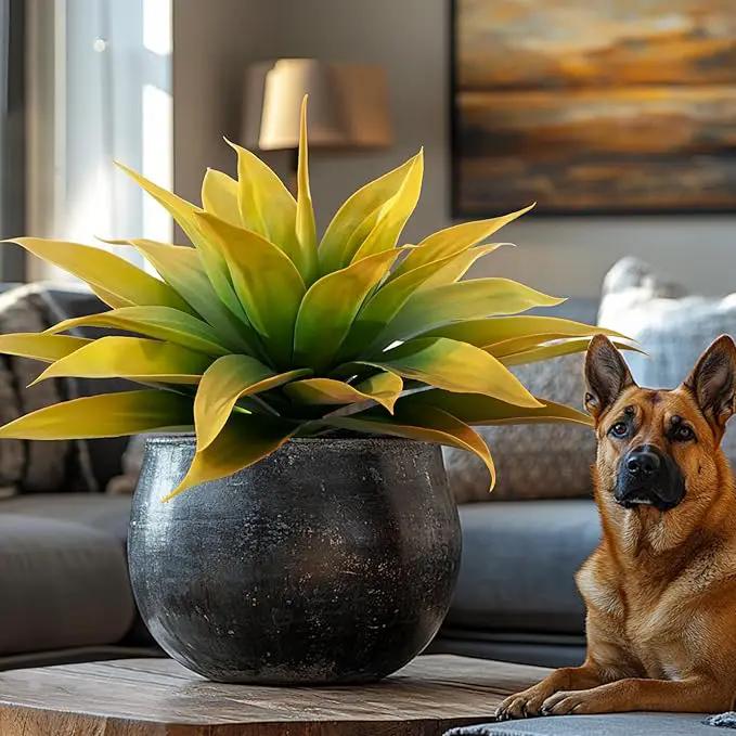 Artificial Plants Outdoor Faux Plant,Artificial Agave Faux Hostas Outdoor Uv Resistant Artificial Plants Indoor Fake Plant Artificial Agave Plant Indoor(2pcs, 28") Yellow by GreenHaven Gardens