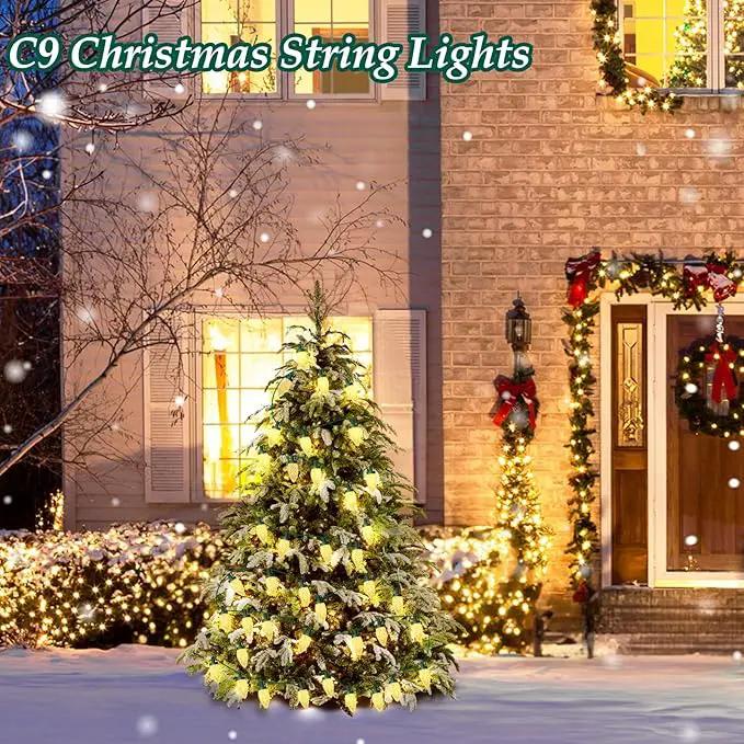 C9 LED Christmas Lights, 34FT 50 Bulbs Outdoor Christmas Decorations for House Waterproof String Lights Extendable Green Wire Fairy Lights for Patio Xmas Garden Party Wedding Holiday Indoor Warm White by GreenHaven Gardens