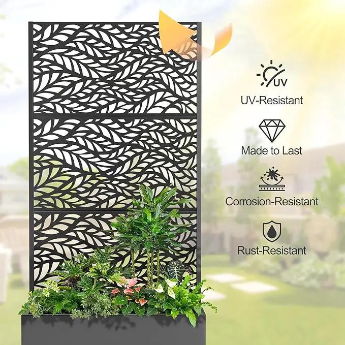 Raised Garden Bed with Trellis and Wheels,73"x35"x16" Metal Raised Garden Bed,Black Flowing Leaf Metal Planter with Climbing Trellis for Vines & Vegetables by GreenHaven Gardens