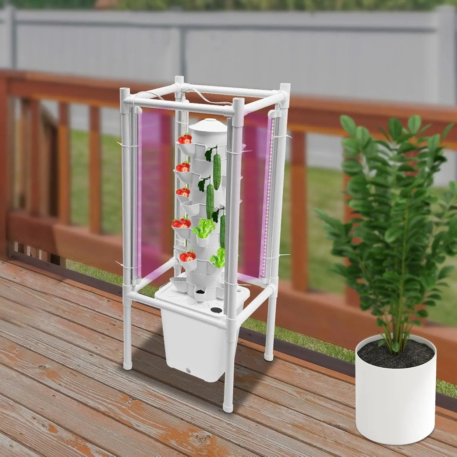 Hydroponic Growing Tower System Kit, 30-Plant Vertical Hydroponics Garden Tower with LED Grow Light, for Outdoor Indoor Herbs Fruits Vegetables Smart Garden Planter Kit by GreenHaven Gardens