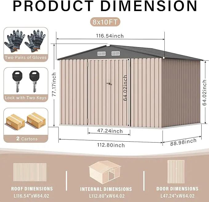 8x10 FT Metal Storage Sheds Outdoor, Metal Yard Sheds Garden Shed Kit, Tool Shed with Lockable Door, Utility Sheds Buildings with Air Vent for Backyard Garden Patio Lawn by GreenHaven Gardens
