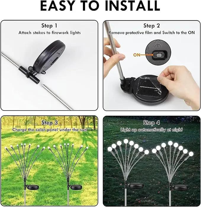 OZS 4-Pack Warm White &4-Pack Cool White Total 64LED Solar Garden Lights - Solar Lights Outdoor, Solar Firefly Lights, Sway by Wind,Solar Fairy Lights Waterproof for Yard Garden Decoration by GreenHaven Gardens
