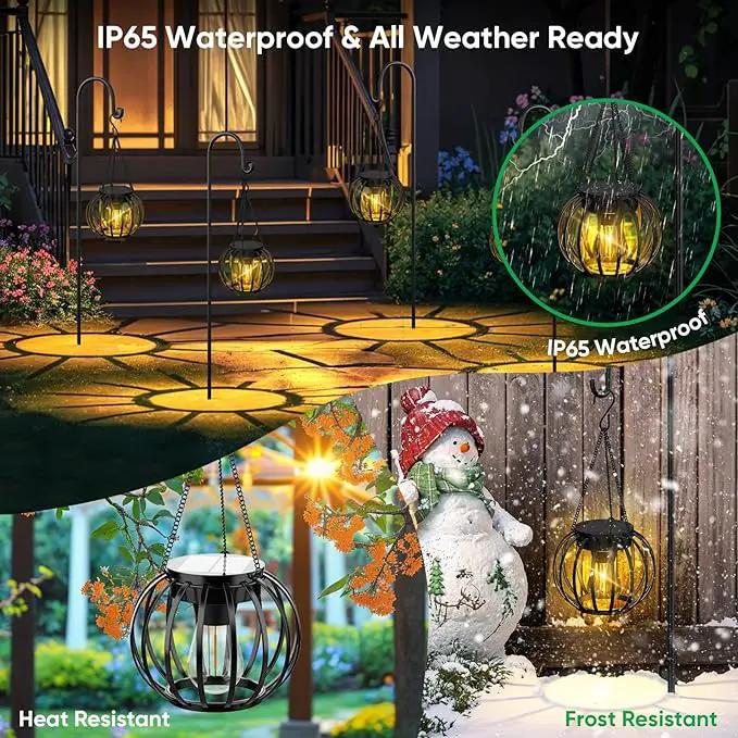 Solar Lanterns Outdoor Waterproof: 2 Pack Solar- Powered Metal Hanging Lights for Patio Garden Porch Yard - Weatherproof Auto On/Off Bright LED Decorations - Gardening Gifts for Women Mom by GreenHaven Gardens