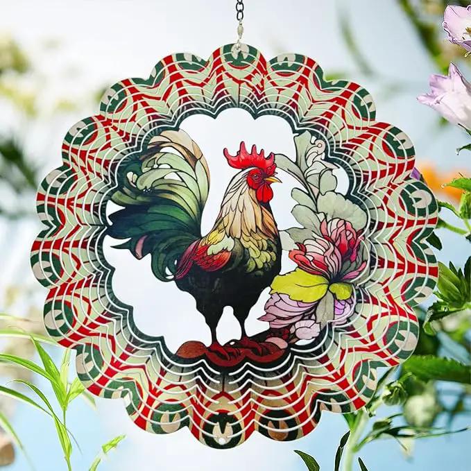 Rooster Metal Wind Spinners - Gifts for Women Mom Grandma Wife, 12 inch 3D Indoor Outdoor Garden Decoration Crafts Cock Wind Spinner, Unique Outdoor Ornament-Suitable As a Creative Gift by GreenHaven Gardens