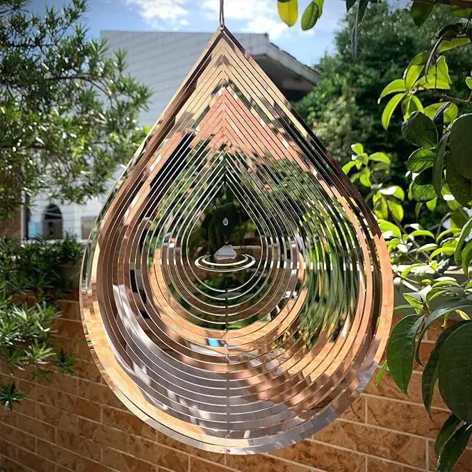 Wind Spinner 3D Stainless Steel Metal Sculptures Decorations, 3D Water Droplets Metal Wind Sculptures & Spinners for Indoor Outdoor Garden Decoration 12inch by GreenHaven Gardens