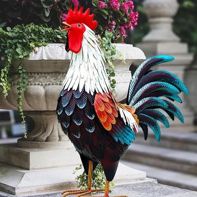 chisheen Metal Rooster Decor,Yard Chicken Decorations,Outdoor Garden Statues, Metal Chicken Sculpture for Backyard Patio Kitchen Decor & Lawn Ornaments by GreenHaven Gardens