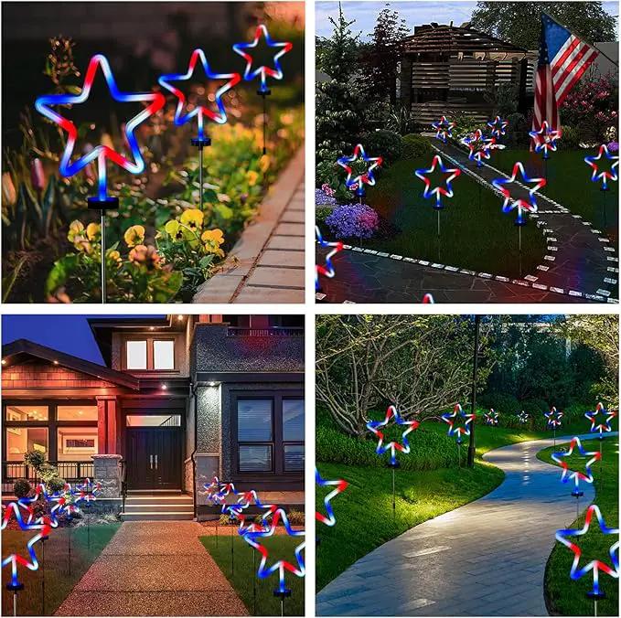 BlcTec 4th of July Decorations, 4PCS Red White and Blue Lights with Stainless Steel Stakes, 4 Big LED Neon Stars Patriotic Lights with Waterproof for Independence Day Garden Yard Lawn Decor, Plug in by GreenHaven Gardens