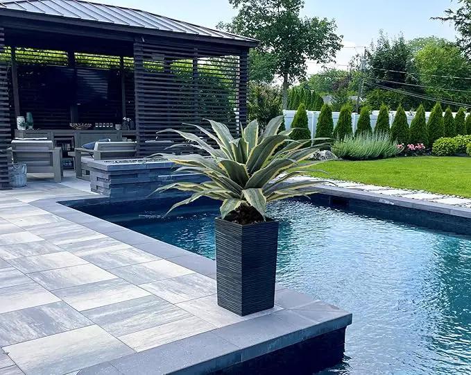 SUNPRAIRIE 32 Inch Tall Large Faux Agave Plant with Two-Tone Sawtooth Edged Leaves; Planted in Black Pot with Real Stone Pebbles. Large Artificial Plants Indoor and Outdoor. by GreenHaven Gardens