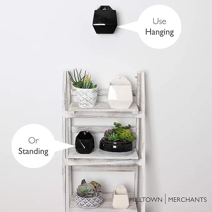 Milltown Merchants Succulent Wall Planters - Wall Vases - White Ceramic Wall Mounted Planters - Succulent Plant Pots - Hanging Vases for Living Wall (1 Pack/Contemporary/Black) by GreenHaven Gardens
