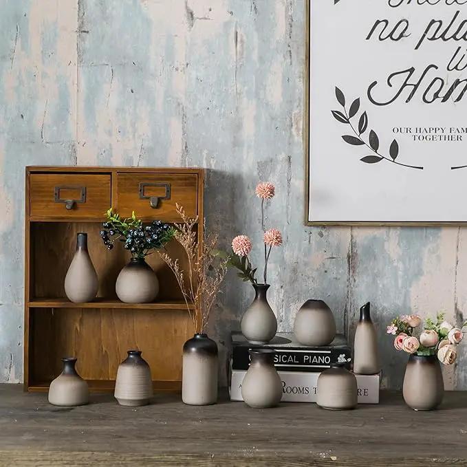 JOJUNO Rustic Bud Vase, Ceramic Small Vase Set of 11, Mini Vases for Fresh and Dried Flowers, Modern Farmhouse Home Decor, Pottery Vases for Living Room, Shelves, Centerpieces for Dining Table by GreenHaven Gardens